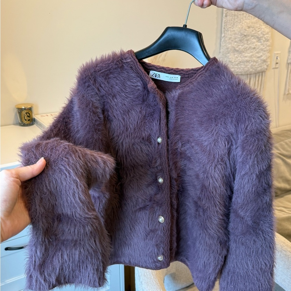 Zara Purple Faux Fur Fuzzy Cardigan M